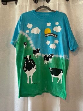 Blue & Green Tie-Dye Cow Graphic Tee
